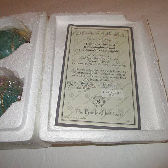 1998 Vtg Lena Liu Precious Jewels Hummingbird Ornaments Porcelain Bradford 2X - Picture 2 of 13